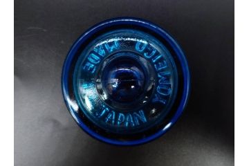 戦前　当時物　鮮やかなブルーカラーが置くだけでお部屋のアクセントになるキャンディーポット(青、菓子瓶、あめや瓶、飴屋、砂糖壺、ガラス瓶、ガラスビン、蓋(フタ)付き、菓子瓶、ボンボン入れ、小物入れ、硝子)(R-082987)