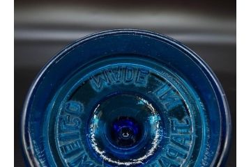 戦前　当時物　鮮やかなブルーカラーが置くだけでお部屋のアクセントになるキャンディーポット(青、菓子瓶、あめや瓶、飴屋、砂糖壺、ガラス瓶、ガラスビン、蓋(フタ)付き、菓子瓶、ボンボン入れ、小物入れ、硝子)(R-082987)