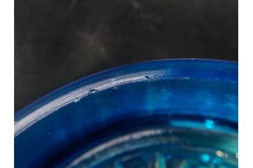 戦前　当時物　鮮やかなブルーカラーが置くだけでお部屋のアクセントになるキャンディーポット(青、菓子瓶、あめや瓶、飴屋、砂糖壺、ガラス瓶、ガラスビン、蓋(フタ)付き、菓子瓶、ボンボン入れ、小物入れ、硝子)(R-082987)