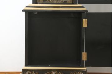 中古　高級品!!　オリエンタルデザイン　ドイツ製ムーブメント　黒塗りに金蒔絵風の絵柄が美しいホールクロック(時計台、振り子時計、ディスプレイ)(R-082994)