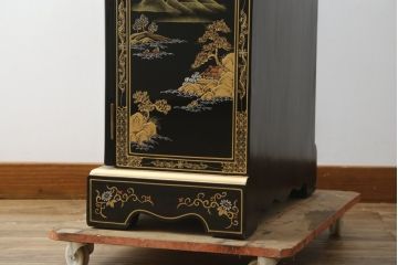 中古　高級品!!　オリエンタルデザイン　ドイツ製ムーブメント　黒塗りに金蒔絵風の絵柄が美しいホールクロック(時計台、振り子時計、ディスプレイ)(R-082994)
