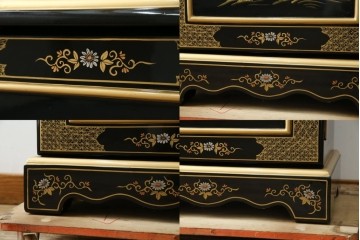 中古　高級品!!　オリエンタルデザイン　ドイツ製ムーブメント　黒塗りに金蒔絵風の絵柄が美しいホールクロック　(R-082994)