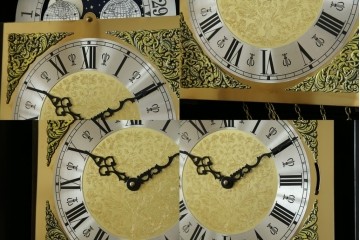 中古　高級品!!　オリエンタルデザイン　ドイツ製ムーブメント　黒塗りに金蒔絵風の絵柄が美しいホールクロック　(R-082994)