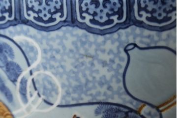 和製アンティーク　上手物!!　底面に製造時のヒビ有り　瓢箪(ひょうたん)の図　変わり型デザインの大型瀬戸火鉢(型変わり、鉢カバー、傘立て、ディスプレイ、金魚鉢、プランター)(R-082997)