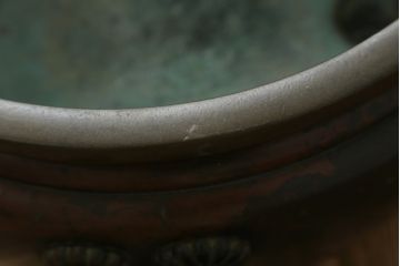 明治大正期　上手物　斑紫銅　琢斎銘　根来塗台座付きの古銅火鉢(手あぶり、鉢カバー、ディスプレイ、プランター)(R-082998)