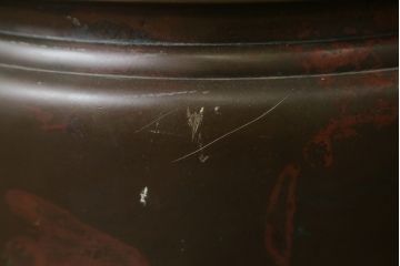 明治大正期　上手物　斑紫銅　琢斎銘　根来塗台座付きの古銅火鉢(手あぶり、鉢カバー、ディスプレイ、プランター)(R-082998)