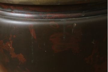 明治大正期　上手物　斑紫銅　琢斎銘　根来塗台座付きの古銅火鉢(手あぶり、鉢カバー、ディスプレイ、プランター)(R-082998)
