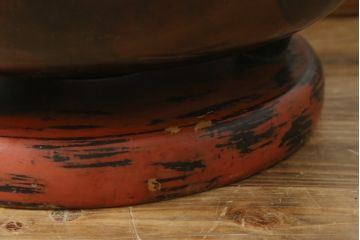 明治大正期　上手物　斑紫銅　琢斎銘　根来塗台座付きの古銅火鉢(手あぶり、鉢カバー、ディスプレイ、プランター)(R-082998)
