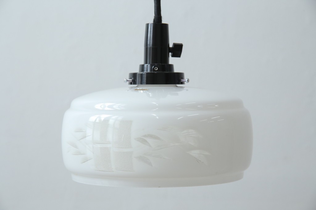 和製アンティーク　竹文様　カットガラス　レトロな切子が奥ゆかしい雰囲気を醸し出す天井照明　(R-083007)