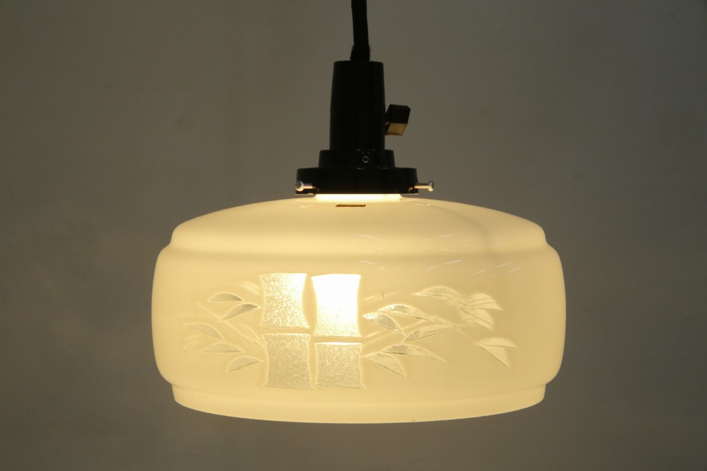 和製アンティーク　竹文様　カットガラス　レトロな切子が奥ゆかしい雰囲気を醸し出す天井照明　(R-083007)