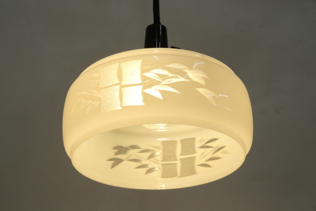 和製アンティーク　竹文様　カットガラス　レトロな切子が奥ゆかしい雰囲気を醸し出す天井照明　(R-083007)