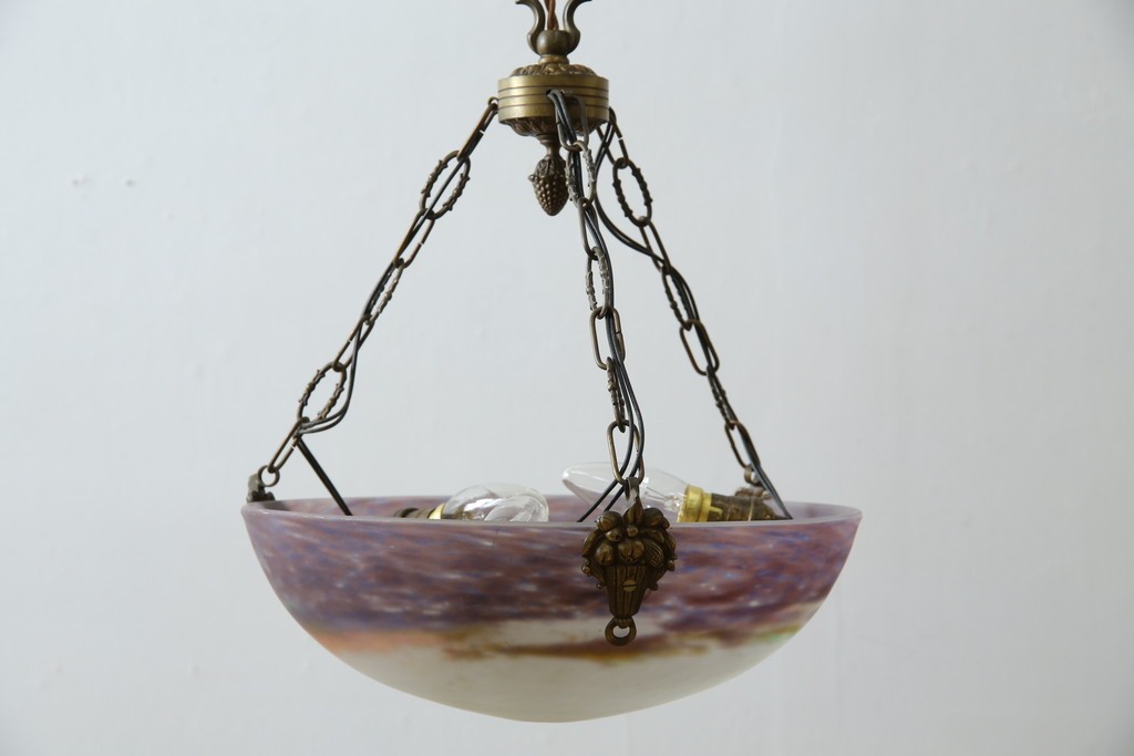 フランスアンティーク　アールヌーヴォー　アール・デコ期　ミューラー兄弟(Muller Freres Luneville)　優美な色彩でヨーロッパ的な品格と温もりを感じる吊り下げ照明　(R-083019)