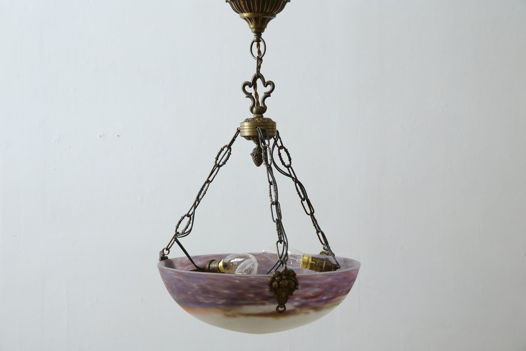 フランスアンティーク　アールヌーヴォー　アール・デコ期　ミューラー兄弟(Muller Freres Luneville)　優美な色彩でヨーロッパ的な品格と温もりを感じる吊り下げ照明　(R-083019)