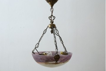 フランスアンティーク　アールヌーヴォー　アール・デコ期　ミューラー兄弟(Muller Freres Luneville)　優美な色彩でヨーロッパ的な品格と温もりを感じる吊り下げ照明　(R-083019)