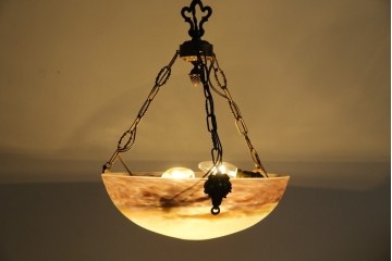 フランスアンティーク　アールヌーヴォー　アール・デコ期　ミューラー兄弟(Muller Freres Luneville)　優美な色彩でヨーロッパ的な品格と温もりを感じる吊り下げ照明　(R-083019)