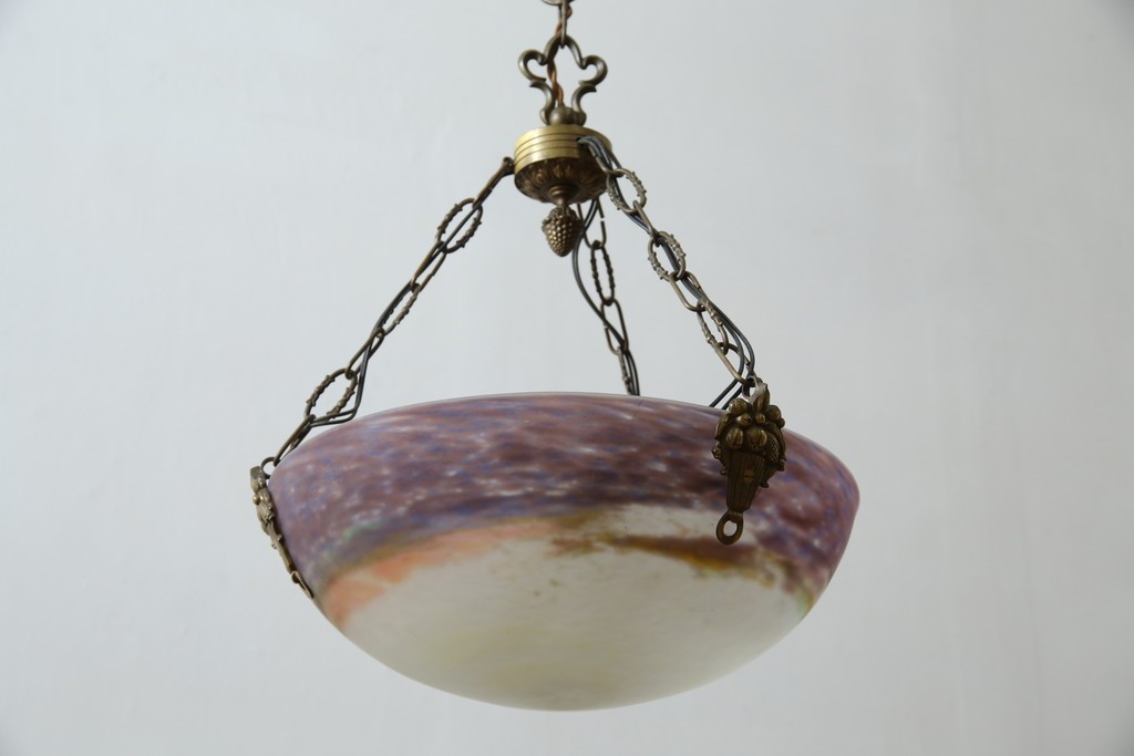 フランスアンティーク　アールヌーヴォー　アール・デコ期　ミューラー兄弟(Muller Freres Luneville)　優美な色彩でヨーロッパ的な品格と温もりを感じる吊り下げ照明　(R-083019)