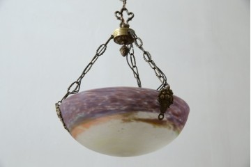 フランスアンティーク　アールヌーヴォー　アール・デコ期　ミューラー兄弟(Muller Freres Luneville)　優美な色彩でヨーロッパ的な品格と温もりを感じる吊り下げ照明　(R-083019)