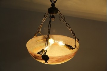 フランスアンティーク　アールヌーヴォー　アール・デコ期　ミューラー兄弟(Muller Freres Luneville)　優美な色彩でヨーロッパ的な品格と温もりを感じる吊り下げ照明　(R-083019)