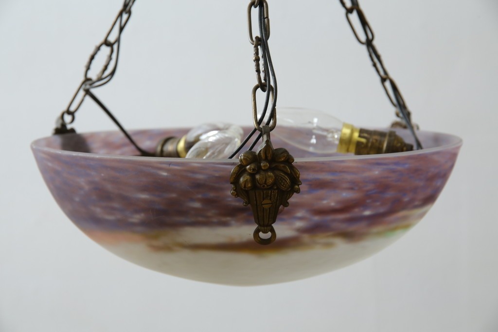 フランスアンティーク　アールヌーヴォー　アール・デコ期　ミューラー兄弟(Muller Freres Luneville)　優美な色彩でヨーロッパ的な品格と温もりを感じる吊り下げ照明　(R-083019)