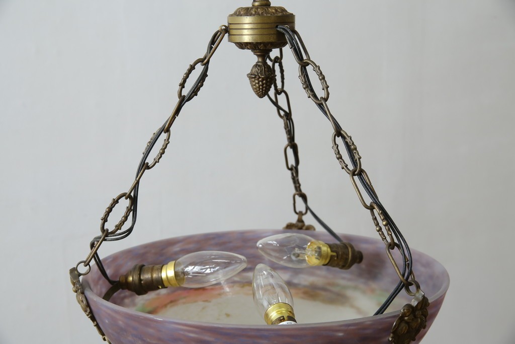 フランスアンティーク　アールヌーヴォー　アール・デコ期　ミューラー兄弟(Muller Freres Luneville)　優美な色彩でヨーロッパ的な品格と温もりを感じる吊り下げ照明　(R-083019)