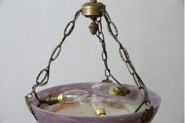 フランスアンティーク　アールヌーヴォー　アール・デコ期　ミューラー兄弟(Muller Freres Luneville)　優美な色彩でヨーロッパ的な品格と温もりを感じる吊り下げ照明　(R-083019)