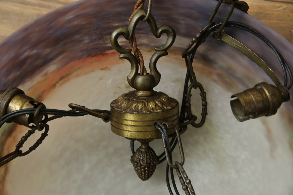 フランスアンティーク　アールヌーヴォー　アール・デコ期　ミューラー兄弟(Muller Freres Luneville)　優美な色彩でヨーロッパ的な品格と温もりを感じる吊り下げ照明　(R-083019)