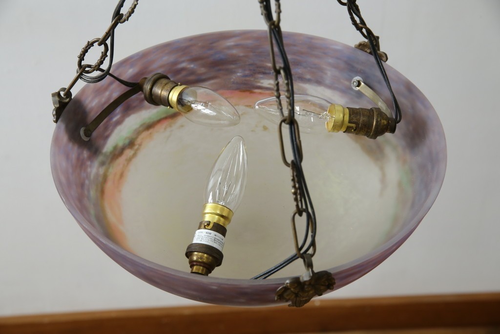 フランスアンティーク　アールヌーヴォー　アール・デコ期　ミューラー兄弟(Muller Freres Luneville)　優美な色彩でヨーロッパ的な品格と温もりを感じる吊り下げ照明　(R-083019)