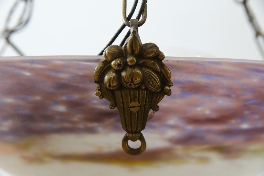 フランスアンティーク　アールヌーヴォー　アール・デコ期　ミューラー兄弟(Muller Freres Luneville)　優美な色彩でヨーロッパ的な品格と温もりを感じる吊り下げ照明　(R-083019)