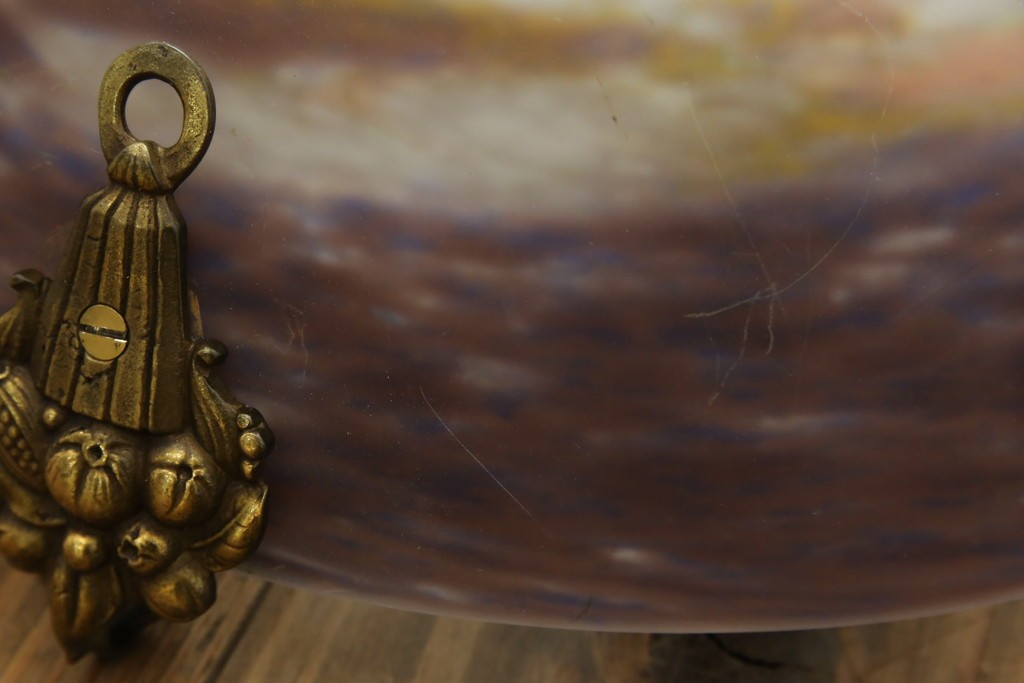 フランスアンティーク　アールヌーヴォー　アール・デコ期　ミューラー兄弟(Muller Freres Luneville)　優美な色彩でヨーロッパ的な品格と温もりを感じる吊り下げ照明　(R-083019)