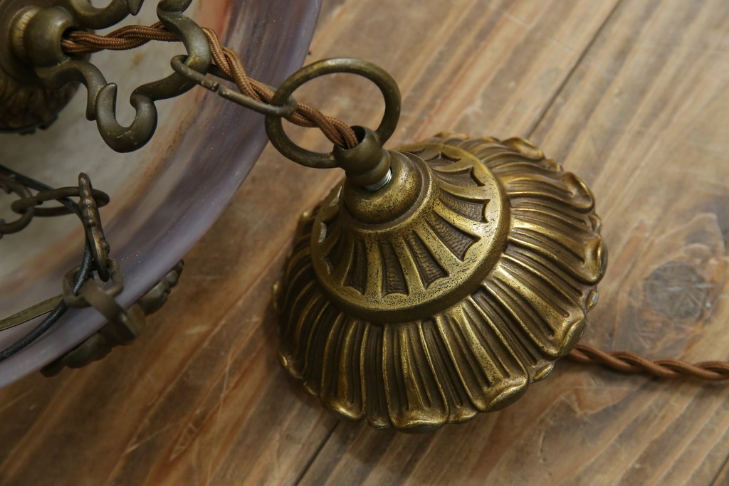 フランスアンティーク　アールヌーヴォー　アール・デコ期　ミューラー兄弟(Muller Freres Luneville)　優美な色彩でヨーロッパ的な品格と温もりを感じる吊り下げ照明　(R-083019)