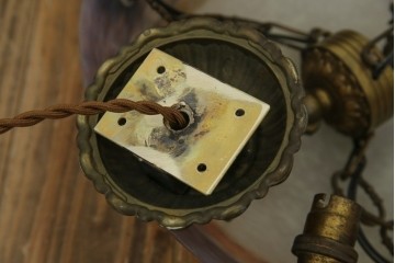 フランスアンティーク　アールヌーヴォー　アール・デコ期　ミューラー兄弟(Muller Freres Luneville)　優美な色彩でヨーロッパ的な品格と温もりを感じる吊り下げ照明　(R-083019)