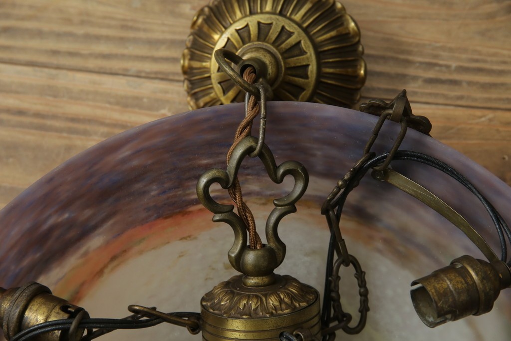 フランスアンティーク　アールヌーヴォー　アール・デコ期　ミューラー兄弟(Muller Freres Luneville)　優美な色彩でヨーロッパ的な品格と温もりを感じる吊り下げ照明　(R-083019)