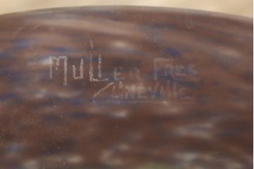 フランスアンティーク　アールヌーヴォー　アール・デコ期　ミューラー兄弟(Muller Freres Luneville)　優美な色彩でヨーロッパ的な品格と温もりを感じる吊り下げ照明(天助照明、ペンダントライト)(R-083019)