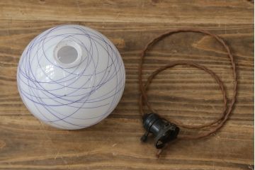 和製アンティーク　希少品!!　大正〜昭和初期　青い流線模様の珍しい電笠(天井照明、吊り下げ照明、シェード、ペンダントライト)(R-083021)