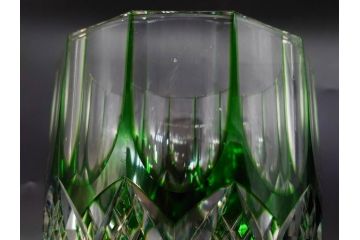 昭和レトロ　ノリタケクリスタル　切子　色被せ　緑　繊細なカットが輝きを放つ!存在感抜群の花瓶(フラワーベース、花器、花生、花入、ガラス、硝子)(R-083022)