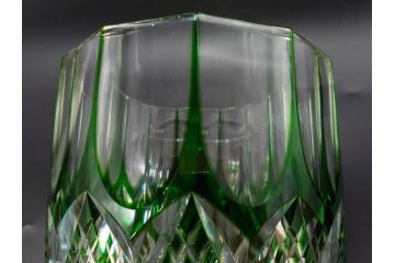 昭和レトロ　ノリタケクリスタル　切子　色被せ　緑　繊細なカットが輝きを放つ!存在感抜群の花瓶(フラワーベース、花器、花生、花入、ガラス、硝子)(R-083022)