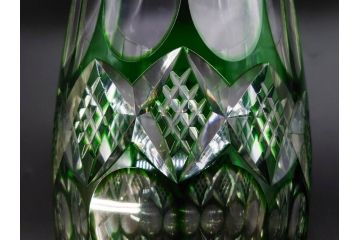 昭和レトロ　ノリタケクリスタル　切子　色被せ　緑　繊細なカットが輝きを放つ!存在感抜群の花瓶(フラワーベース、花器、花生、花入、ガラス、硝子)(R-083022)