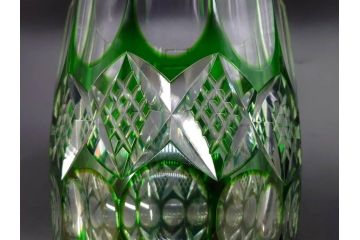 昭和レトロ　ノリタケクリスタル　切子　色被せ　緑　繊細なカットが輝きを放つ!存在感抜群の花瓶(フラワーベース、花器、花生、花入、ガラス、硝子)(R-083022)