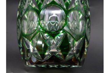 昭和レトロ　ノリタケクリスタル　切子　色被せ　緑　繊細なカットが輝きを放つ!存在感抜群の花瓶(フラワーベース、花器、花生、花入、ガラス、硝子)(R-083022)