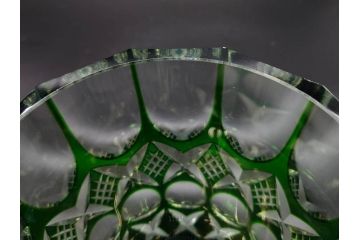 昭和レトロ　ノリタケクリスタル　切子　色被せ　緑　繊細なカットが輝きを放つ!存在感抜群の花瓶(フラワーベース、花器、花生、花入、ガラス、硝子)(R-083022)