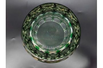 昭和レトロ　ノリタケクリスタル　切子　色被せ　緑　繊細なカットが輝きを放つ!存在感抜群の花瓶(フラワーベース、花器、花生、花入、ガラス、硝子)(R-083022)