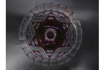 戦前　当時物　切子　色被せ　紫　洗練されたデザインが優美な印象を与えるコンポート(フルーツスタンド、フルーツ皿、脚付きボウル、果物入れ、デザートディッシュ、ガラス、硝子)(R-083023)