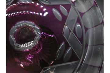 戦前　当時物　切子　色被せ　紫　洗練されたデザインが優美な印象を与えるコンポート(フルーツスタンド、フルーツ皿、脚付きボウル、果物入れ、デザートディッシュ、ガラス、硝子)(R-083023)