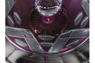戦前　当時物　切子　色被せ　紫　洗練されたデザインが優美な印象を与えるコンポート(フルーツスタンド、フルーツ皿、脚付きボウル、果物入れ、デザートディッシュ、ガラス、硝子)(R-083023)