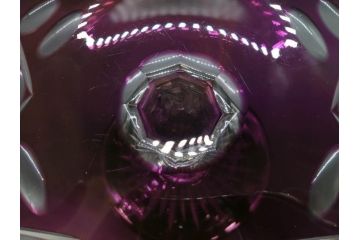 戦前　当時物　切子　色被せ　紫　洗練されたデザインが優美な印象を与えるコンポート(フルーツスタンド、フルーツ皿、脚付きボウル、果物入れ、デザートディッシュ、ガラス、硝子)(R-083023)