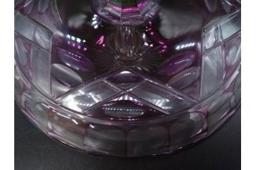 戦前　当時物　切子　色被せ　紫　洗練されたデザインが優美な印象を与えるコンポート(フルーツスタンド、フルーツ皿、脚付きボウル、果物入れ、デザートディッシュ、ガラス、硝子)(R-083023)