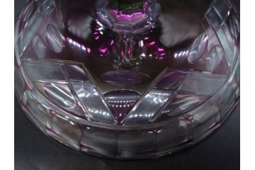 戦前　当時物　切子　色被せ　紫　洗練されたデザインが優美な印象を与えるコンポート(フルーツスタンド、フルーツ皿、脚付きボウル、果物入れ、デザートディッシュ、ガラス、硝子)(R-083023)