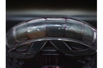 戦前　当時物　切子　色被せ　紫　洗練されたデザインが優美な印象を与えるコンポート(フルーツスタンド、フルーツ皿、脚付きボウル、果物入れ、デザートディッシュ、ガラス、硝子)(R-083023)