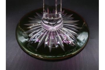 戦前　当時物　切子　色被せ　紫　洗練されたデザインが優美な印象を与えるコンポート(フルーツスタンド、フルーツ皿、脚付きボウル、果物入れ、デザートディッシュ、ガラス、硝子)(R-083023)