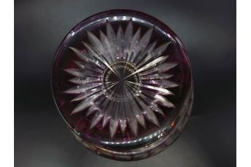 戦前　当時物　切子　色被せ　紫　洗練されたデザインが優美な印象を与えるコンポート(フルーツスタンド、フルーツ皿、脚付きボウル、果物入れ、デザートディッシュ、ガラス、硝子)(R-083023)